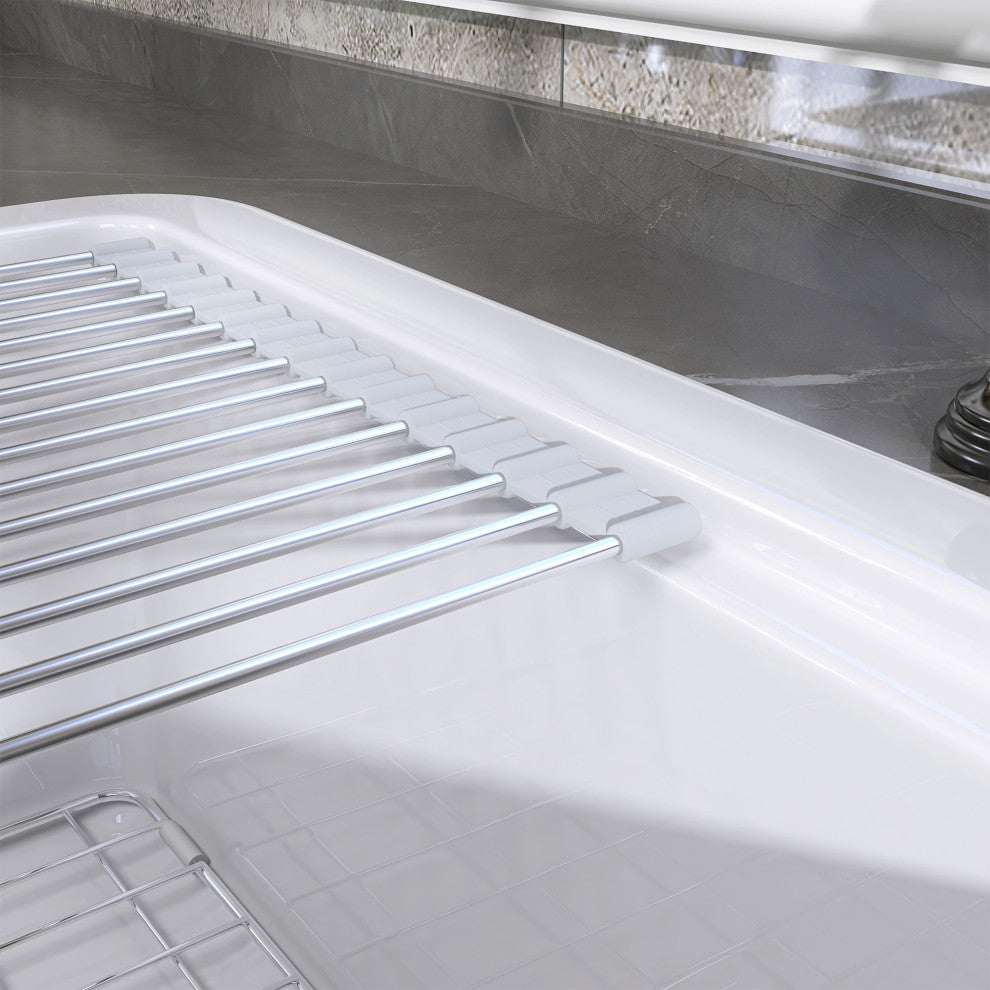 33"Lx18"W Drop-In/Undermount Single Bowl Farmhouse Kitchen Sink With Accessories