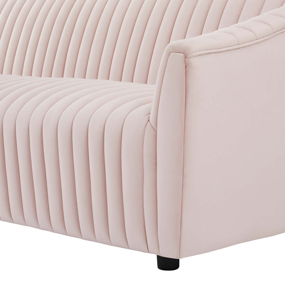Tufted Sofa, Pink, Velvet, Modern, Mid Century Living Hotel Lounge Cafe Lobby