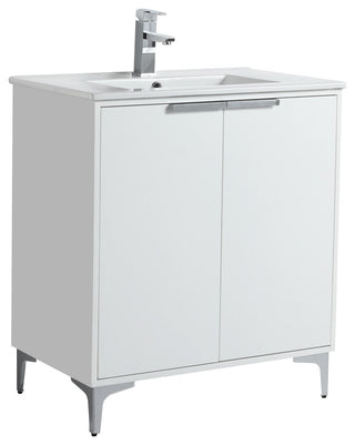 Wilmington Bath Vanity, White Matte, 30 Inch, Polished Chrome Hardware