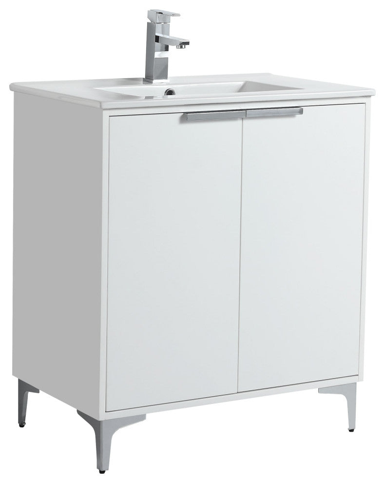 Wilmington Bath Vanity, White Matte, 30 Inch, Polished Chrome Hardware