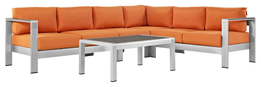 Shore 5 Piece Outdoor Patio Aluminum Sectional Sofa Set EEI-2557-SLV-ORA