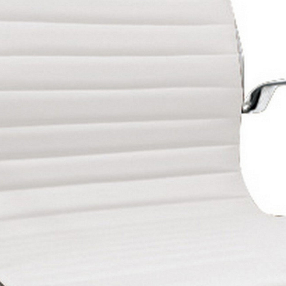 Benzara BM288172 Back Swivel Office Chair With Wheels, Tufted White and Chrome