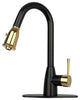 Pull Down Kitchen Faucet With Deck Plate, Two-Tone Matte Black and Gold