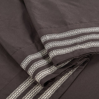 Serenta Trois Embroidered 4 Piece Bed Sheet Set, Chocolate, Twin