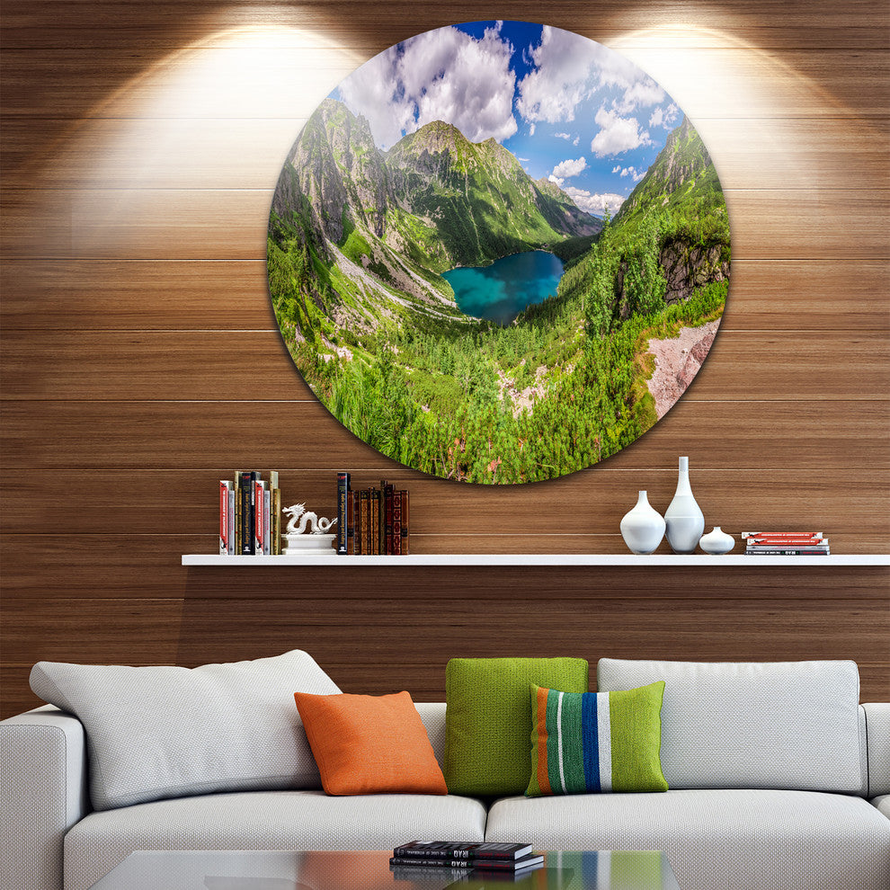 Green Tatra Mountains And Lake, Landscape Round Metal Wall Art, 38"