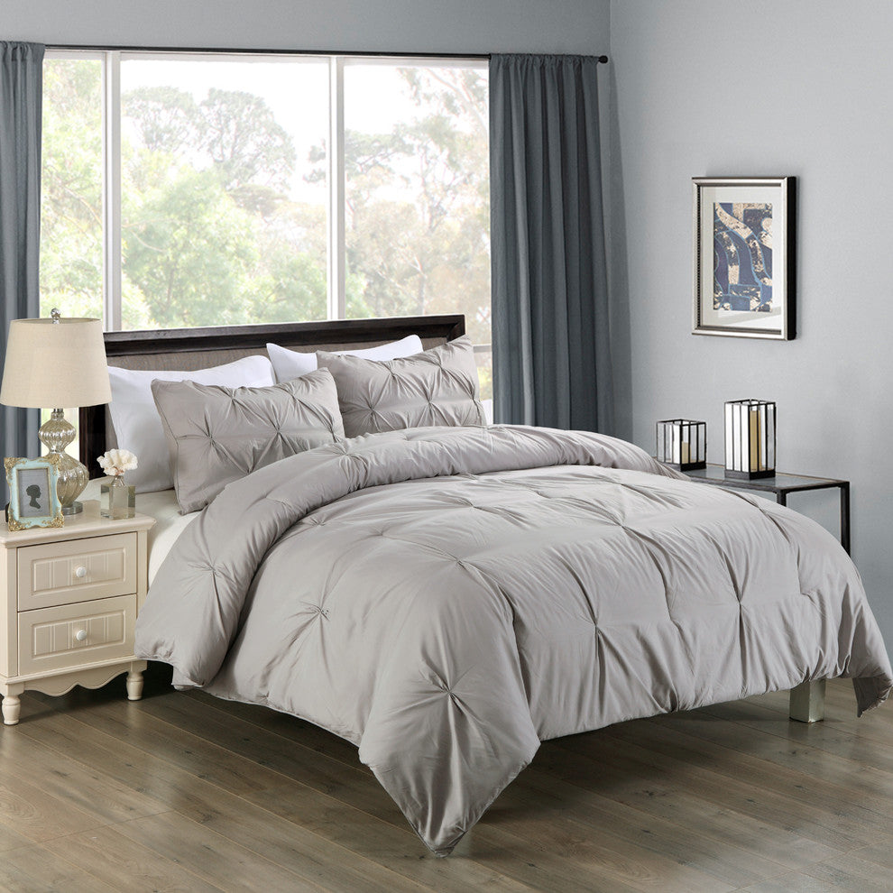 Lotus Home Pintuck Comforter Mini Set, Water/Stain Resistance, Full/Queen, Gray