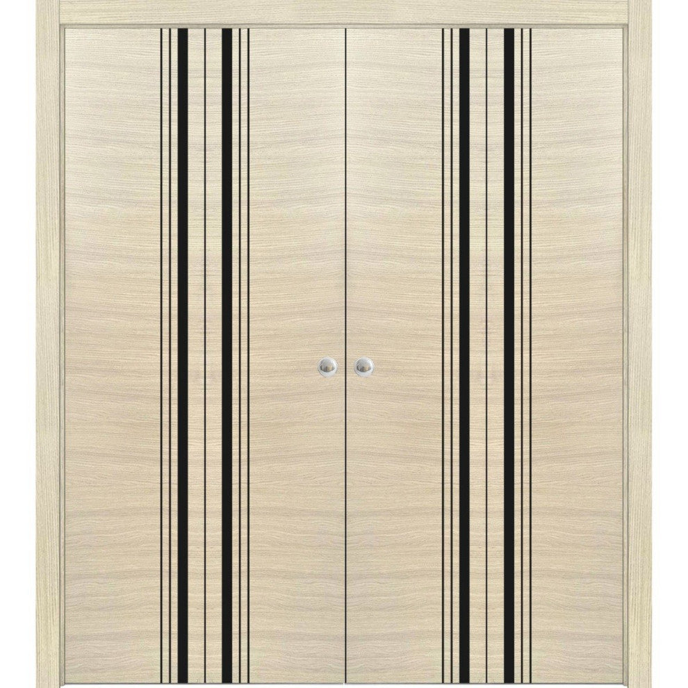 Solid French Double Doors 64 x 96 | Planum 0011 Natural Veneer with
