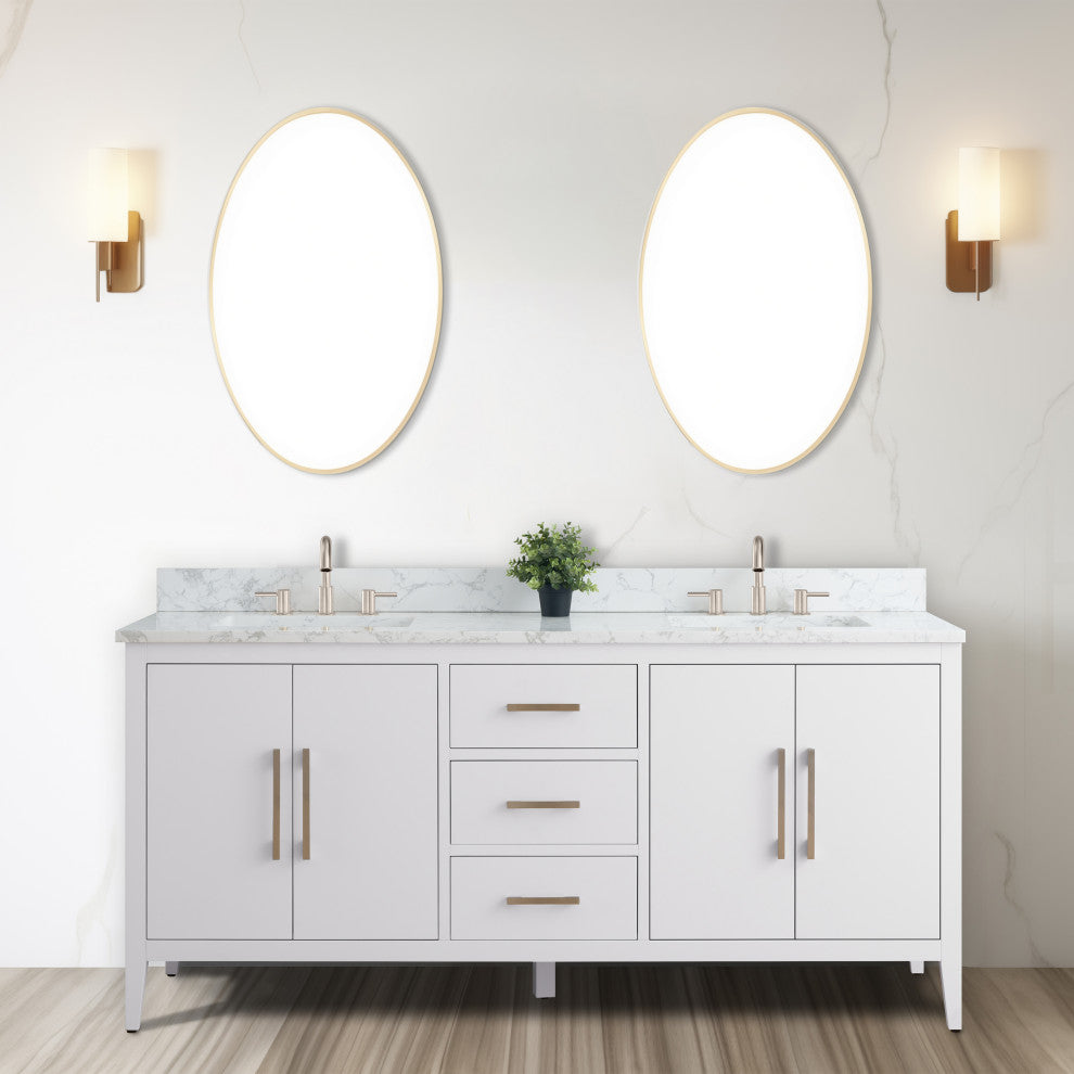 Vanity Art Bathroom Vanity With Sink, White, 72", Double Sink, Brushed Nickel