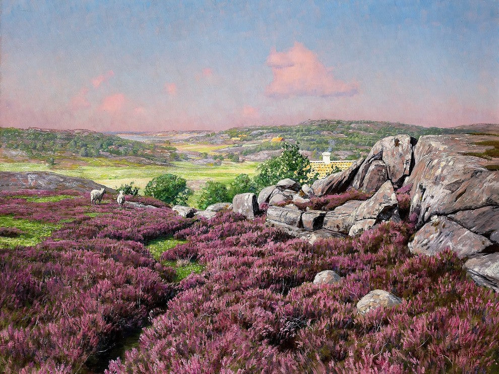 Tile Mural Landscape Hills Flowers Sheep By Johan Krouthen, 6"x8", Matte