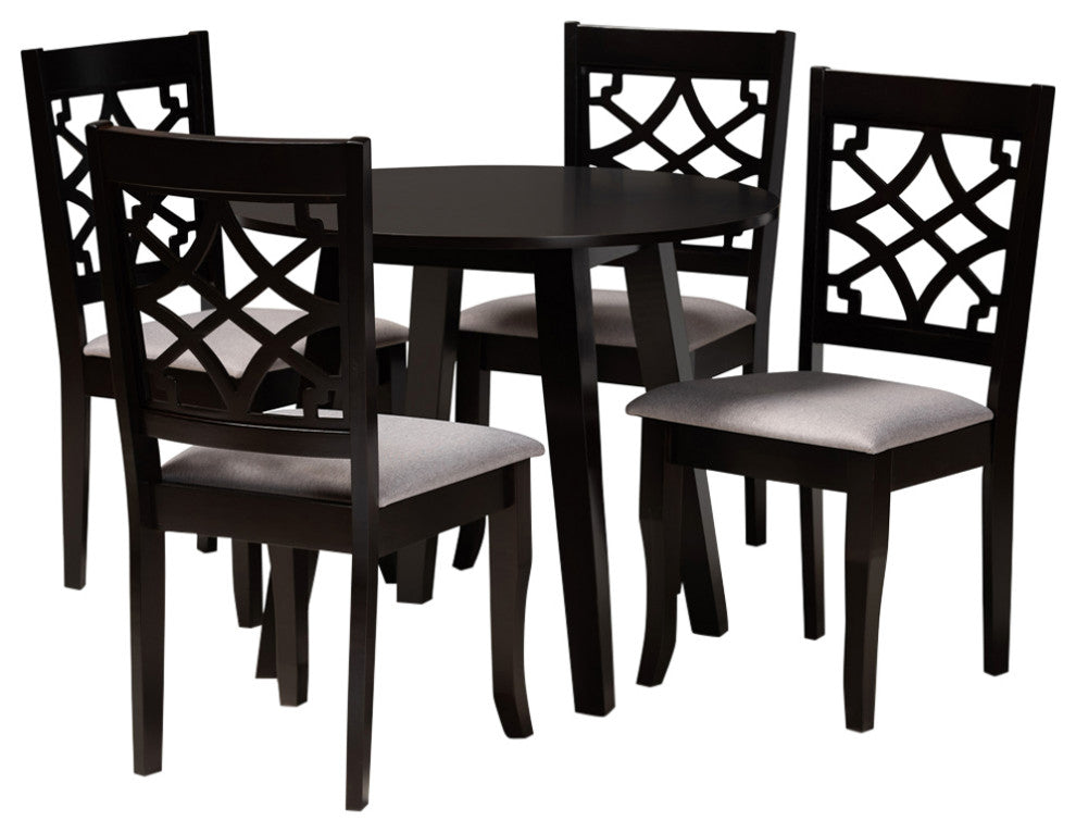 Murtagh Modern Gray Fabric and Dark Brown Wood 5-Piece Dining Set