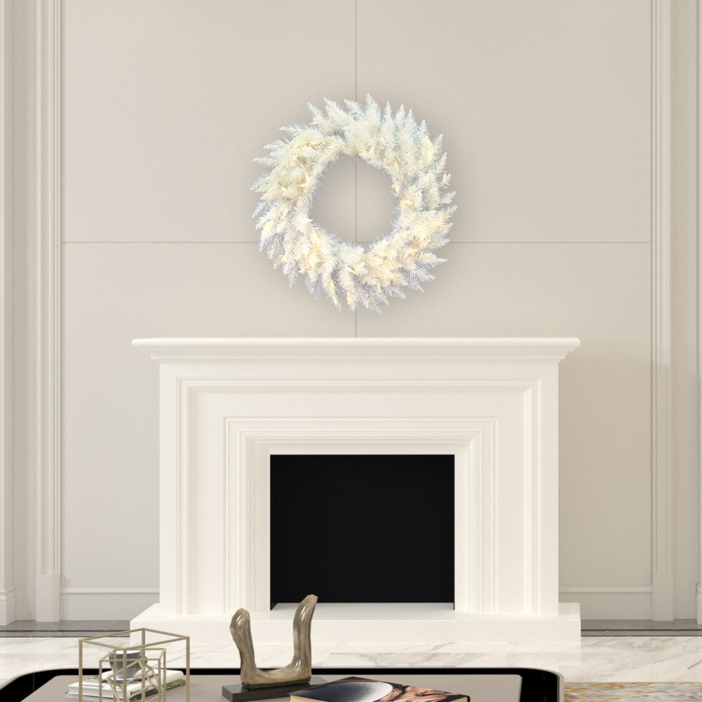 Vickerman Sparkle White Spruce Wreath, 30", Clear Lights
