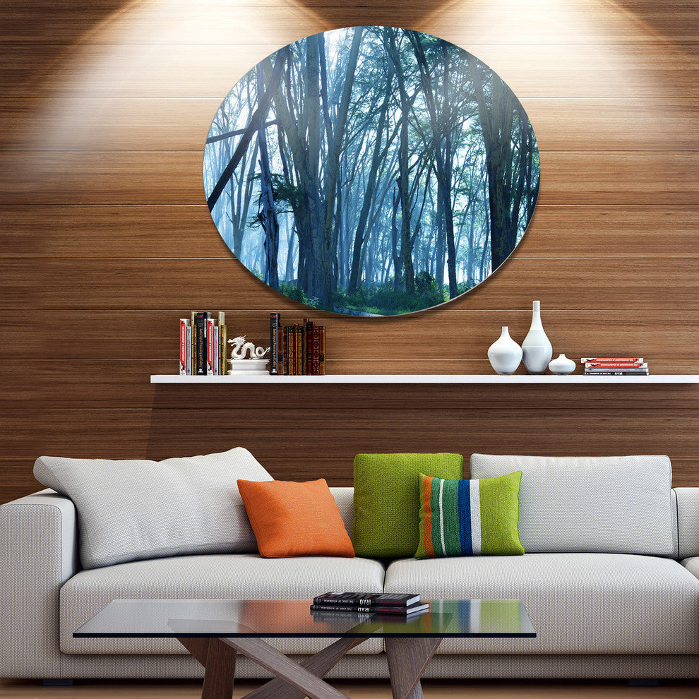 Dense Rain Forest On Foggy Day, Landscape Round Wall Art, 23"