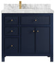 Sonoma 36 Left Offset Reeded  Bath Vanity in Hale Navy Blue 2" Carrara Marble