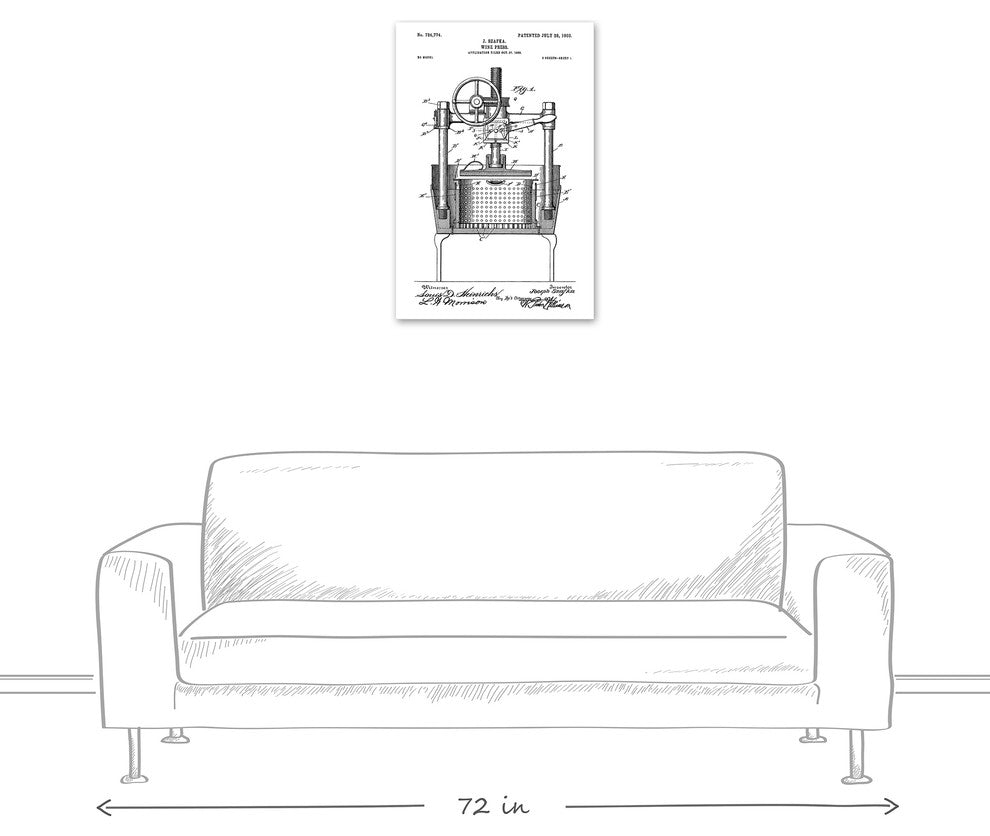 Vintage Wine Press Patent 20x30 Print on Canvas