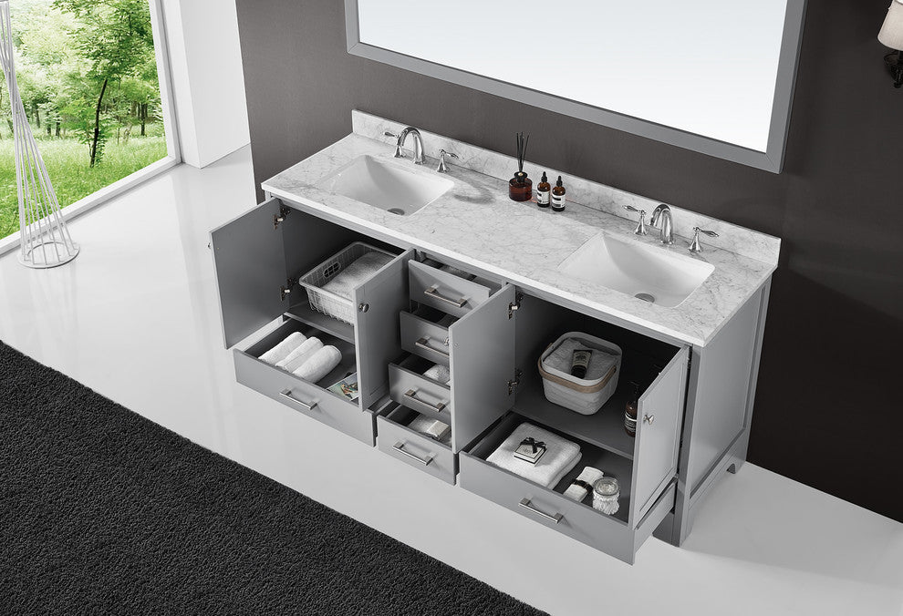 72" Double Sink Bathroom Vanity With Carrara Marble Top