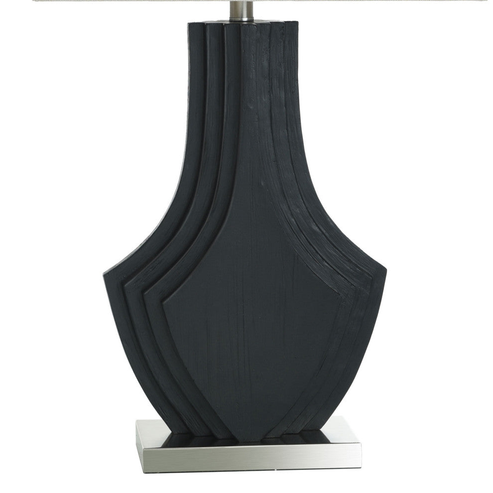 Black Layered Table Lamp Matte Black Finish on Polyresin Body Natural Shade