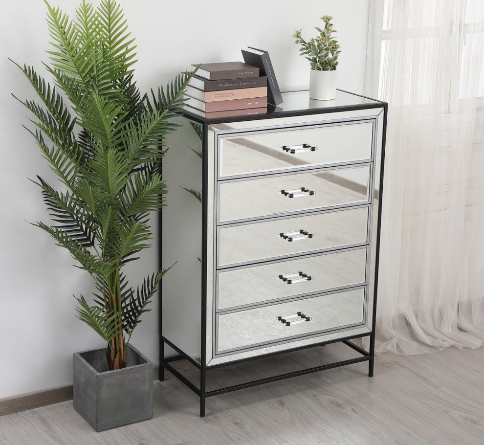 Bailee 48" Mirrored 6-Drawer Chest, Black