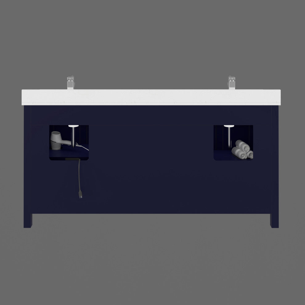 Kali Vanity with Power Bar and Drawer Organizer, Navy Blue, 72"