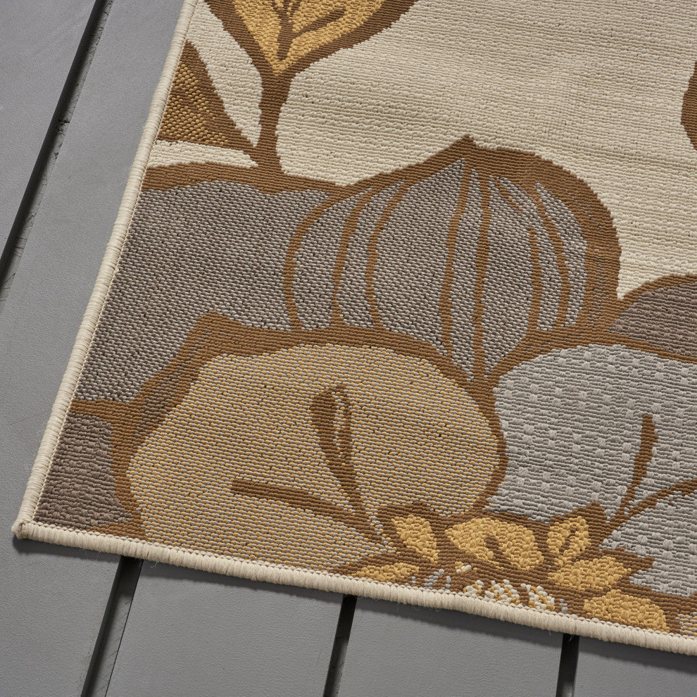 GDF Studio Damaris Outdoor Floral 5'x8' Area Rug, Ivory and Multicolored