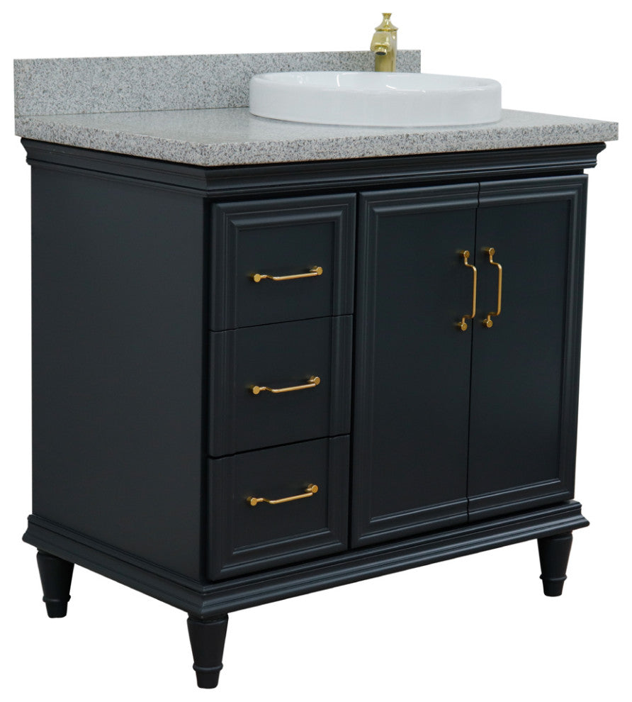 37" Single Vanity, Dark Gray Finish With Gray Granite
