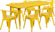 31.5"x63" Rectangular Yellow Metal 6-Piece Table Set Arm Chairs