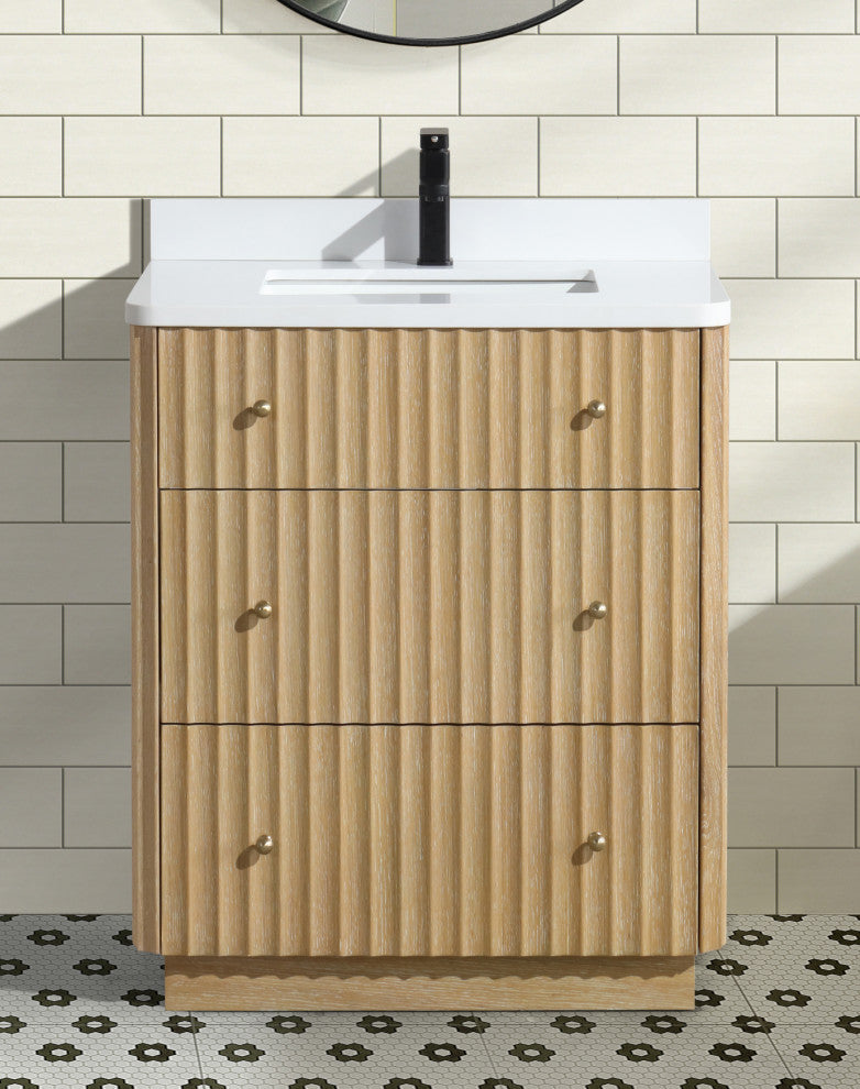 La Jolla Bathroom Vanity, Washed Oak, 30", Single Sink, Freestanding
