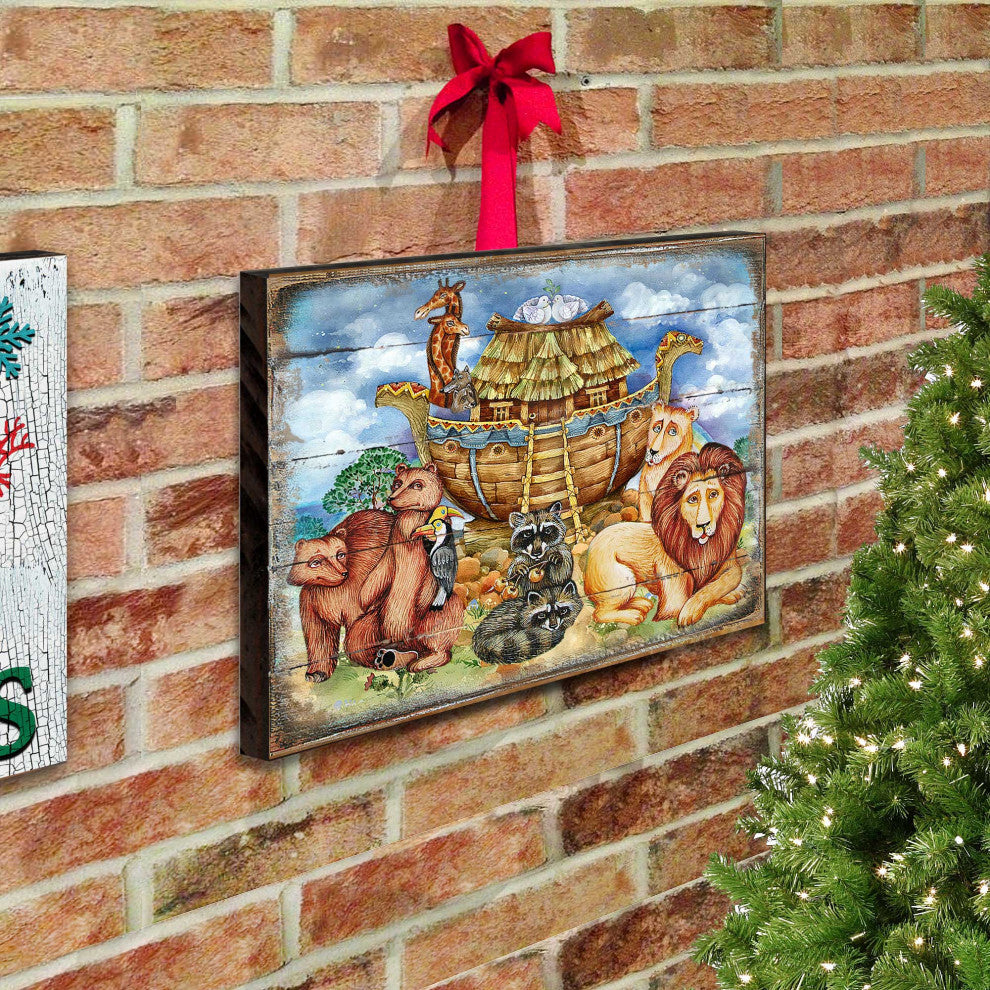 Noah's Ark Wooden Wall Art, Medium 18x12