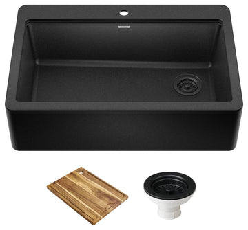 KRAUS Bellucci 33" Workstation Drop, Farmhouse Granite Kitchen Sink MBL