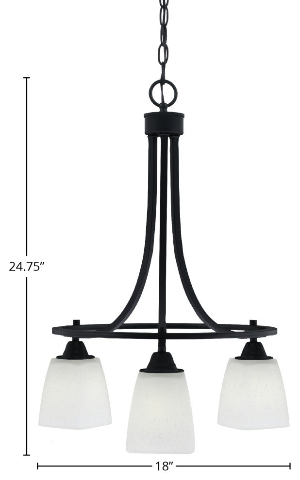 Paramount Downlight 3-Light Chandelier, Matte Black, 4.5" White Muslin Glass