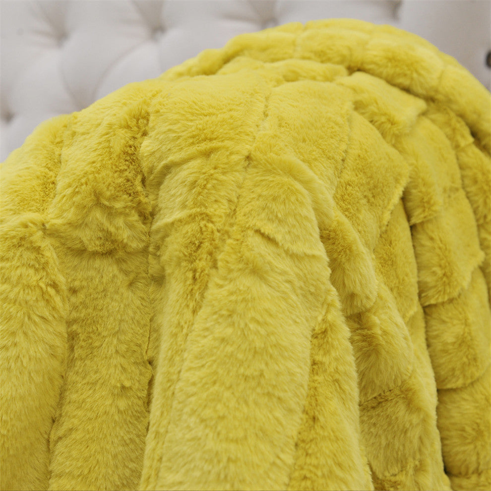 Super Mink Faux Fur Throw Blanket, Lemon Curry, 50"x60"