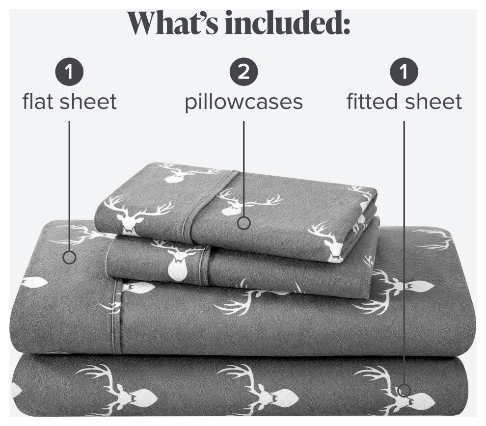 Bare Home Cotton Flannel Sheet Set, Stag, Queen