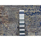 Blue Silk With Wool Erased Rosette Design Hand Knotted Oriental Rug 8'9"x12'