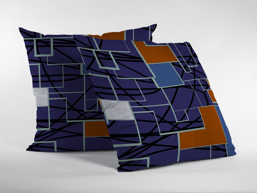 20" Navy Puzzle Piece Indoor Outdoor Zippered Throw Pillow