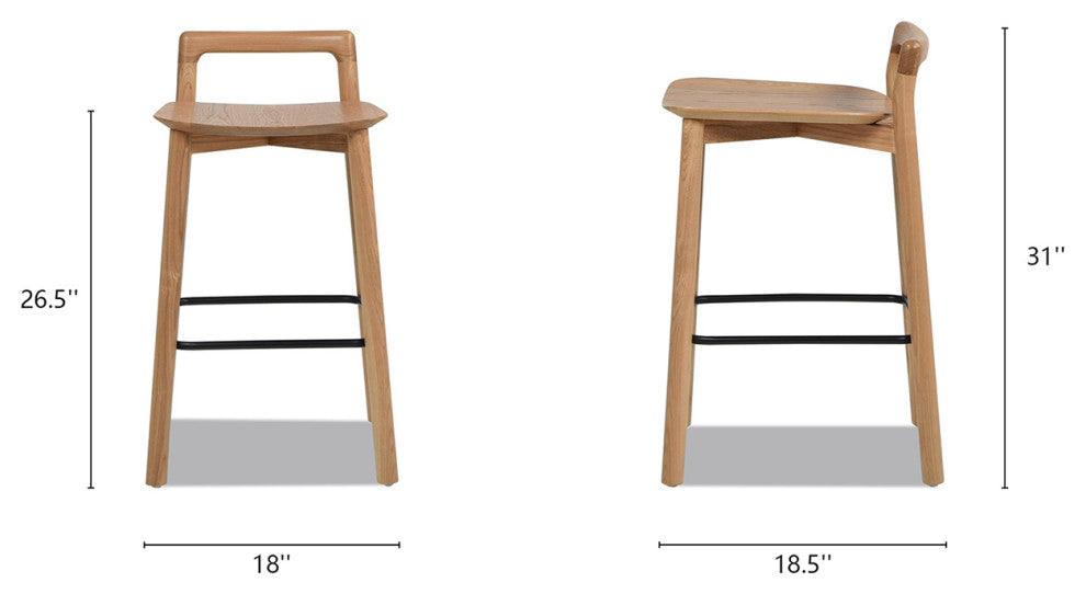 Sven 26.5" Low Back Solid Ash Wood Counter Stool, Natural Blonde