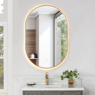Mizani Oval Framed Bathroom/Vanity LED Lighted Wall Mirror, Brushed Copper, 24"