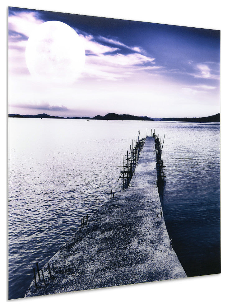 Moonlit Dock Wall Art Frameless Free Floating Tempered Glass 40"x40"