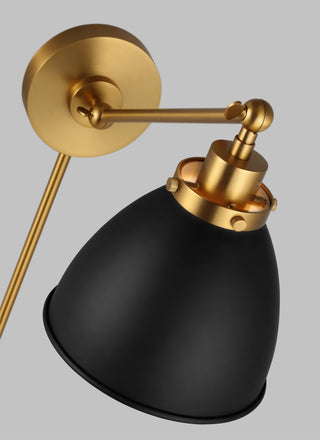 Wellfleet Single Arm Dome Task Sconce, Midnight Black and Burnished Brass
