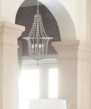6 Light Rustic open Pendant with an antique white wash finish