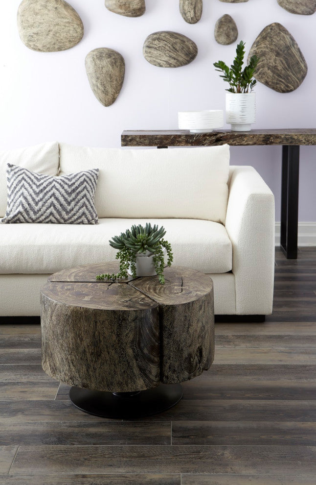 Clover Coffee Table, Chamcha Wood, Gray Stone
