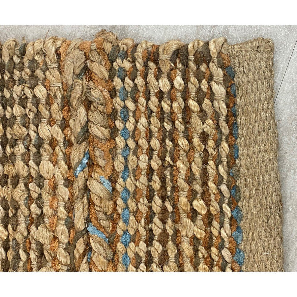 5" x 7" Seafoam and Tan Braided Stripe Area Rug