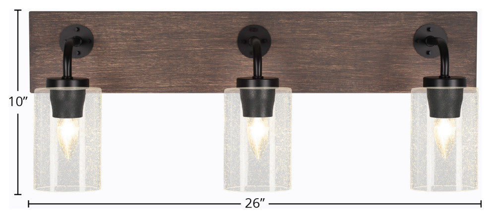 Oxbridge, Bath Bar, Matte Black & Painted Distressed Metal, 4" Clear Bubble