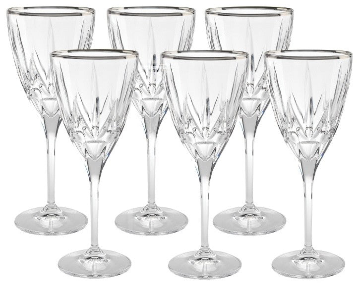 Chic Set of 6 White Wine Goblets with Platinum Trim By Lorren Home Trends