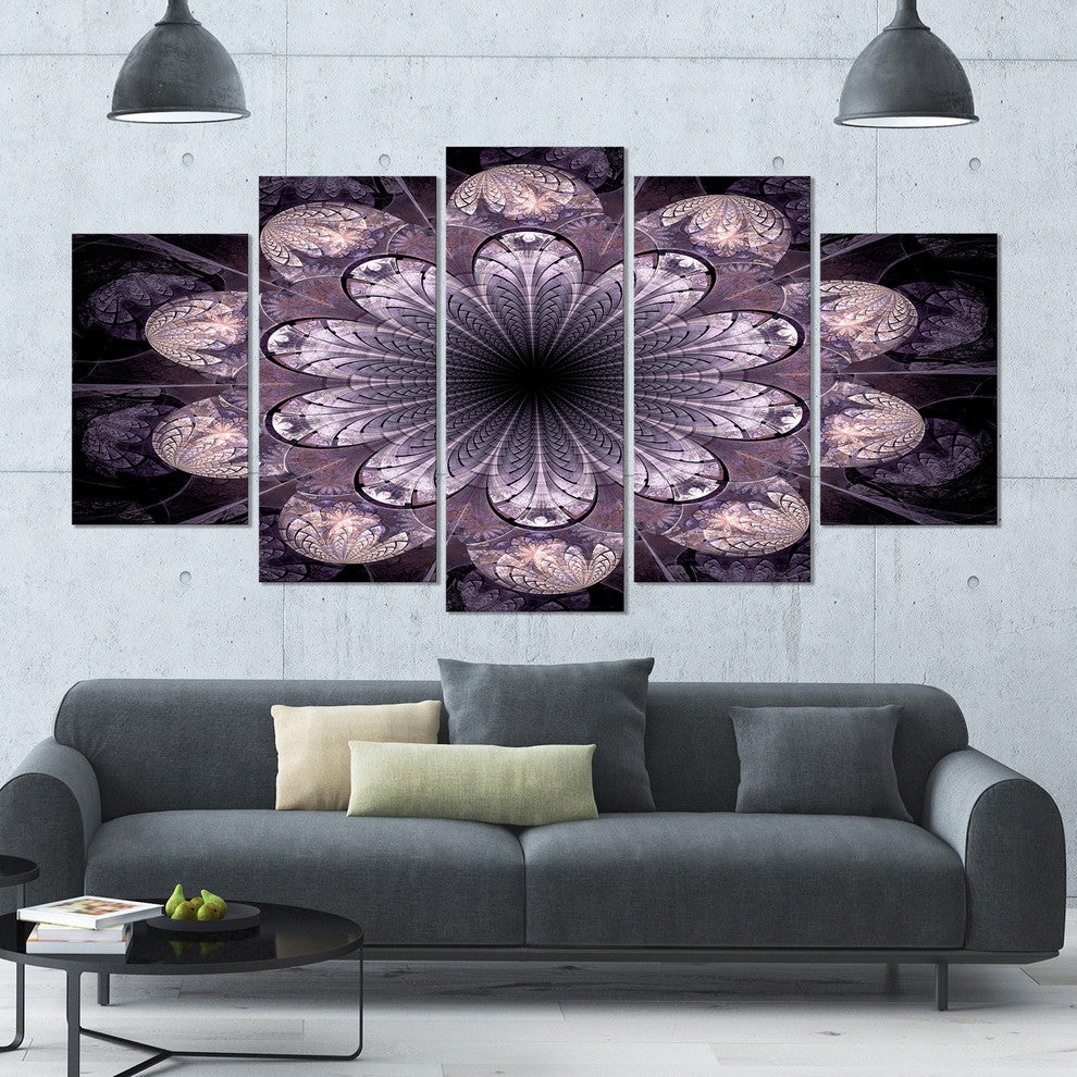 Dark Pink Fractal Flower Pattern, Abstract Canvas Art Print, 60"x32", 5 Panels