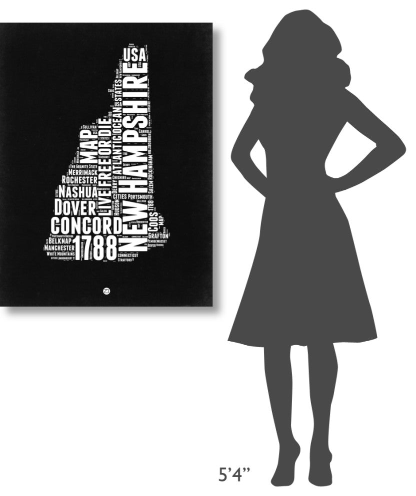 "New Hampshire Black and White Map" Fine Art Print