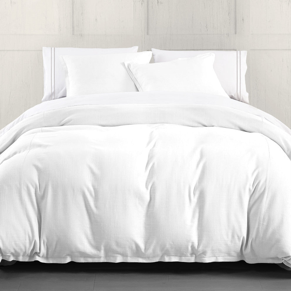 Hera Washed Linen Flange Comforter Set, 3PC, White, King