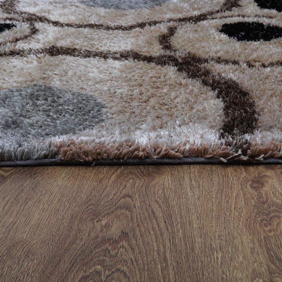 Hand Tufted Shag Polyester Area Rug Geometric Beige Multicolor, [Rectangle] 10'x14'