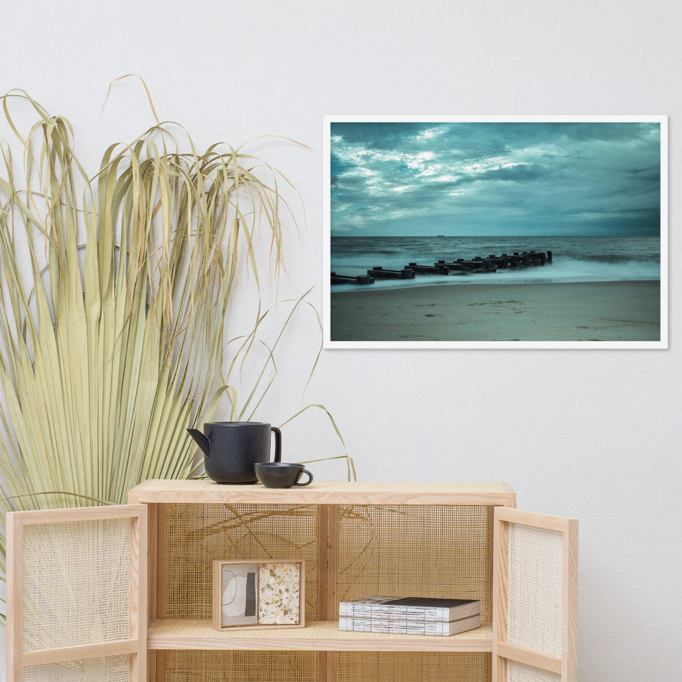 Blue Morning at Rehoboth Coastal Landscape Framed Photo Paper Wall Art Prints, White, 24" X 36"