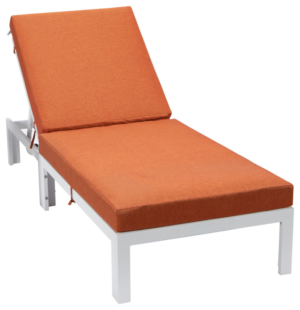 Chelsea White Patio Chaise Lounge Chair With Cushions, Orange