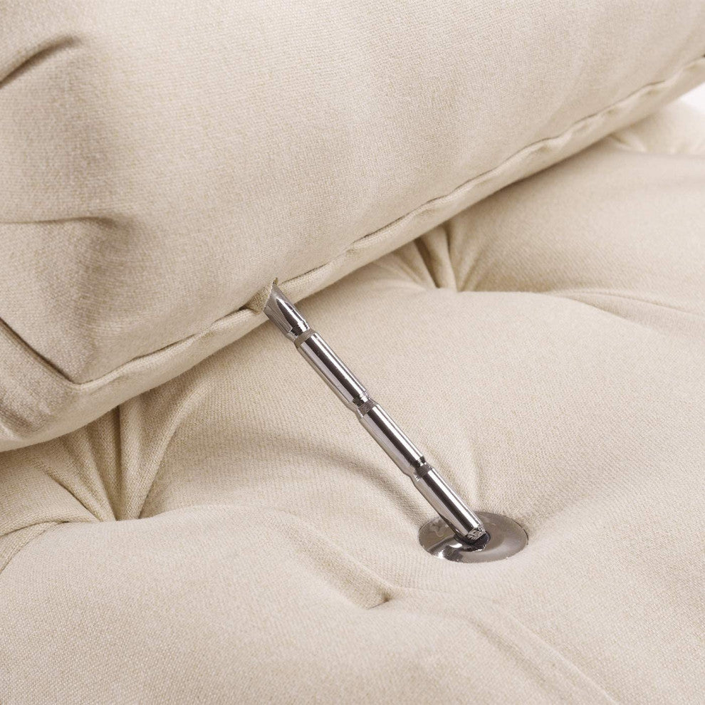 Contemporary Bench, Button Tufted Seat and 2 Fixed Bolster Pillows, Sky Neutral