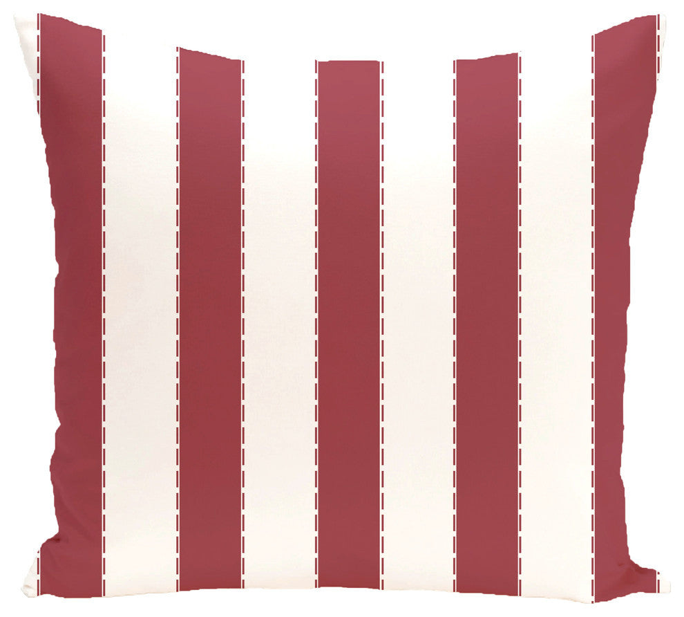 Stitch In Time Stripes Print Outdoor Pillow, Brick, 18"x18"